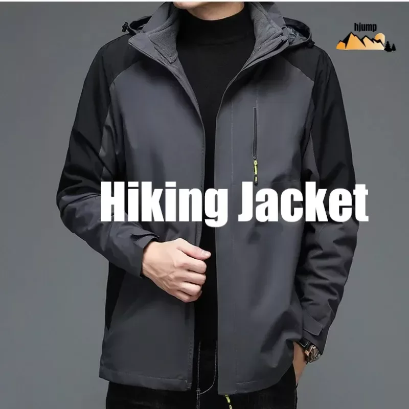 

Men Hiking Jacket Hjumping Sports Clothing Windproof Detachable Interchange Outerwear Stylish Villous lining Coat