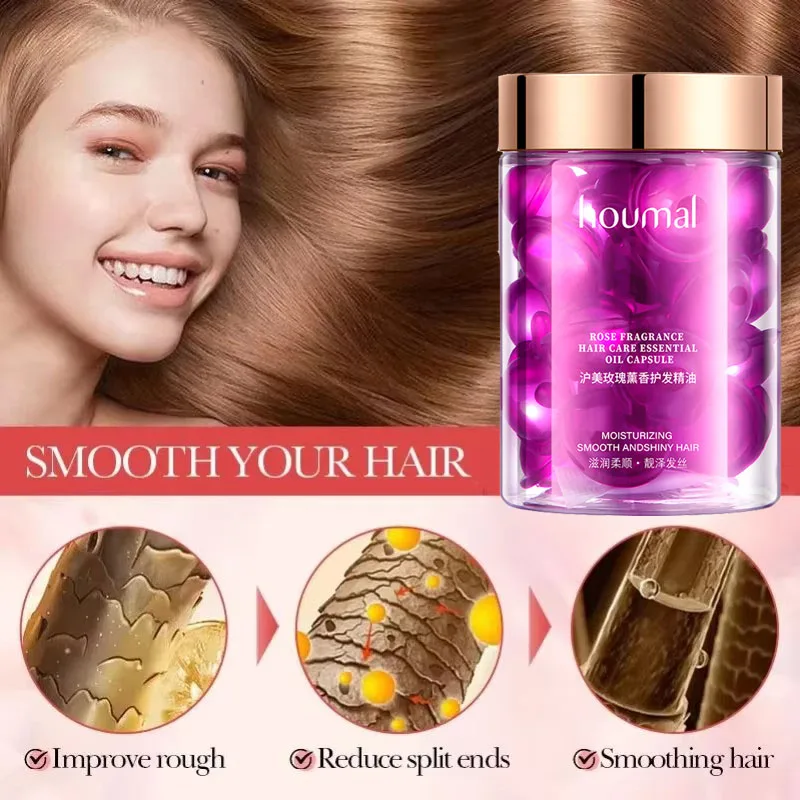 Hair Essence Oil Rose Essential Oil Capsules Supple Dry Hair Keratin Plant Complex Oil Dry Damaged Hair Repair Female Care Essence