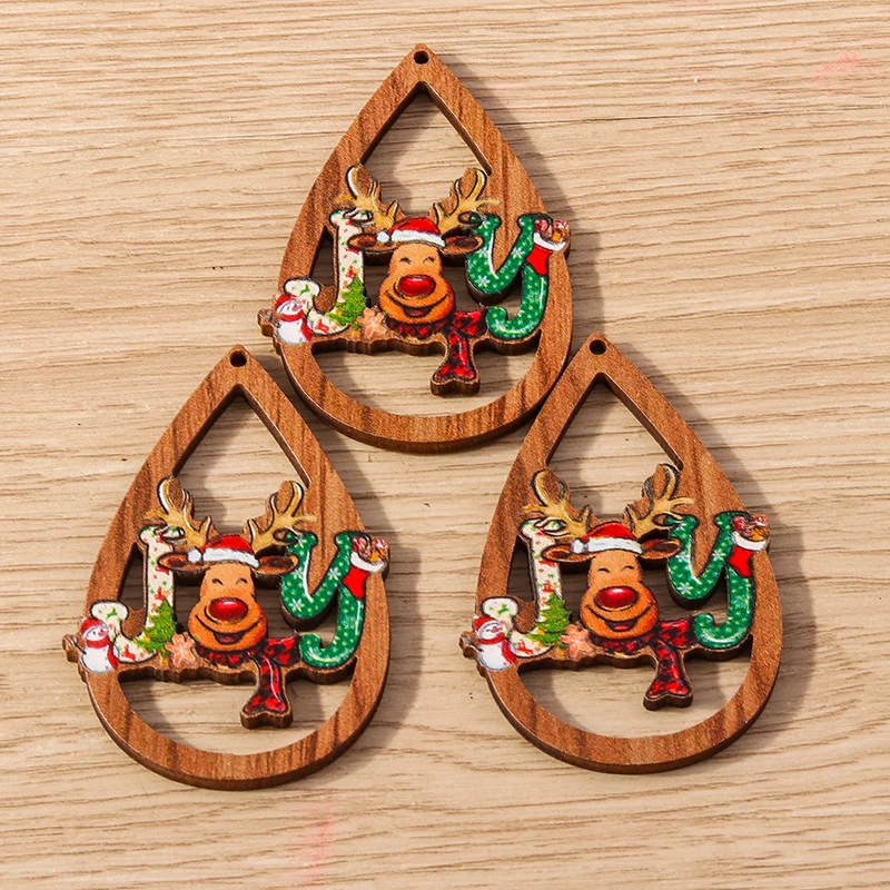 Tusember 10 Stück Holz Weihnachten Weihnachtsmann Charms Elch Schneemann Anhänger für Schmuckherstellung Ohrringe Halskette DIY Zubehör – Detail 9