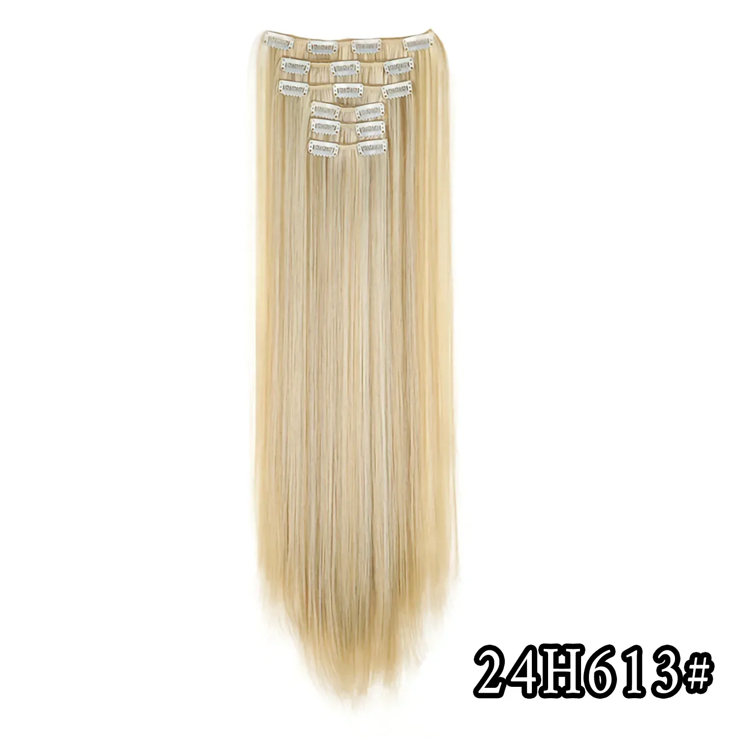 Elegant Black Ombre Long Synthetic Hair Extensions - 24 Set of 6, Heat Resistant, Clip-In
