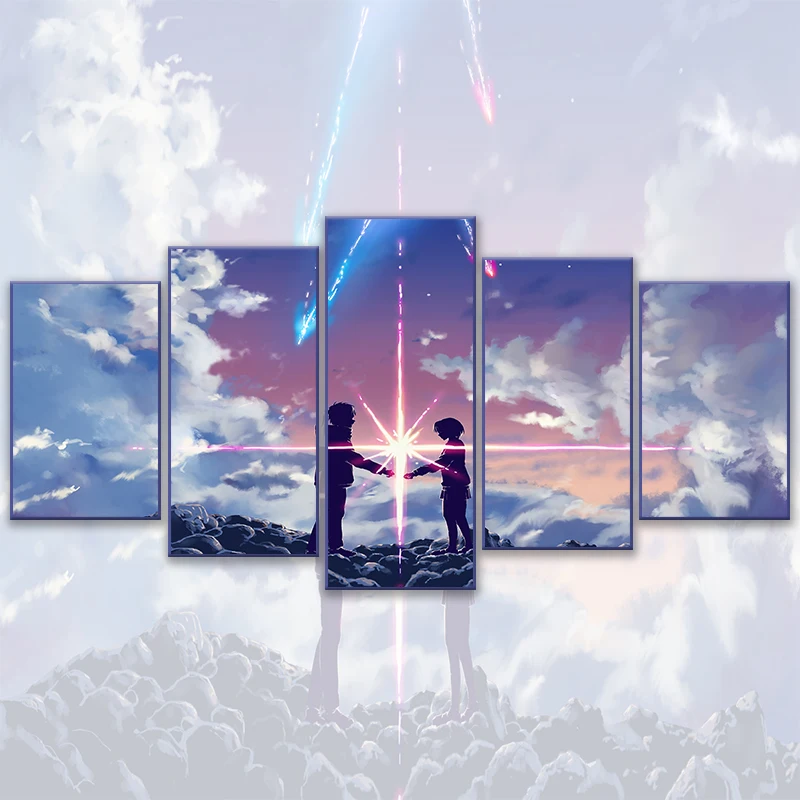 

5 Pieces Anime Your Name Canvas Painting Print Anime Character Poster Wall Art Mural Suitable for Home Kids Room Decor Picture