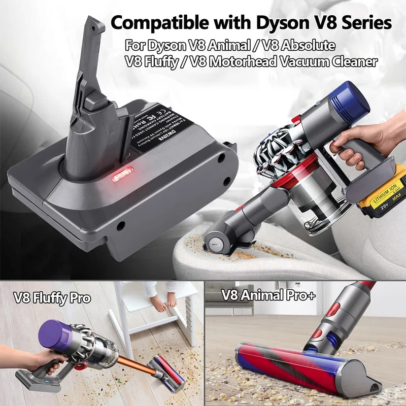 JJXNDO DW20V6 Adapter - Compatible with Dyson V6 Series Vacuum Cleaners and  DeWalt 20V Lithium Battery