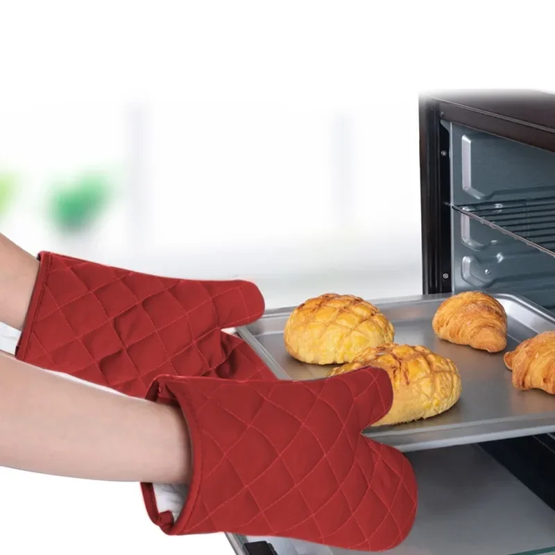 2PC Heat Resistant Oven Mitts - Cotton Linen Baking Gloves Microwave Safe BBQ Non-Slip Kitchen Cooking Tools