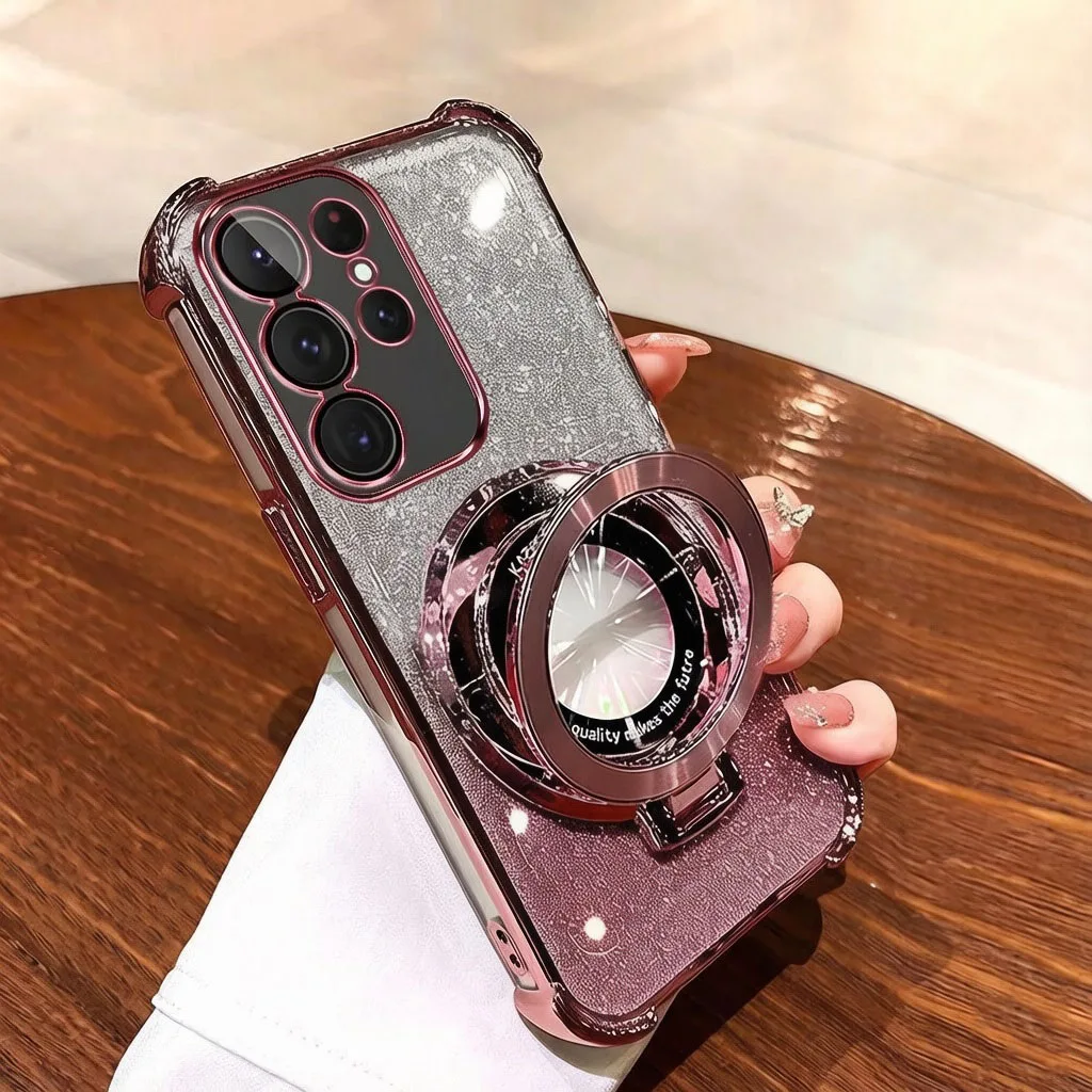 Luxury Plating Glitter Stand Shockproof Phone Case with Soft Cover and Enhanced Corner Protection