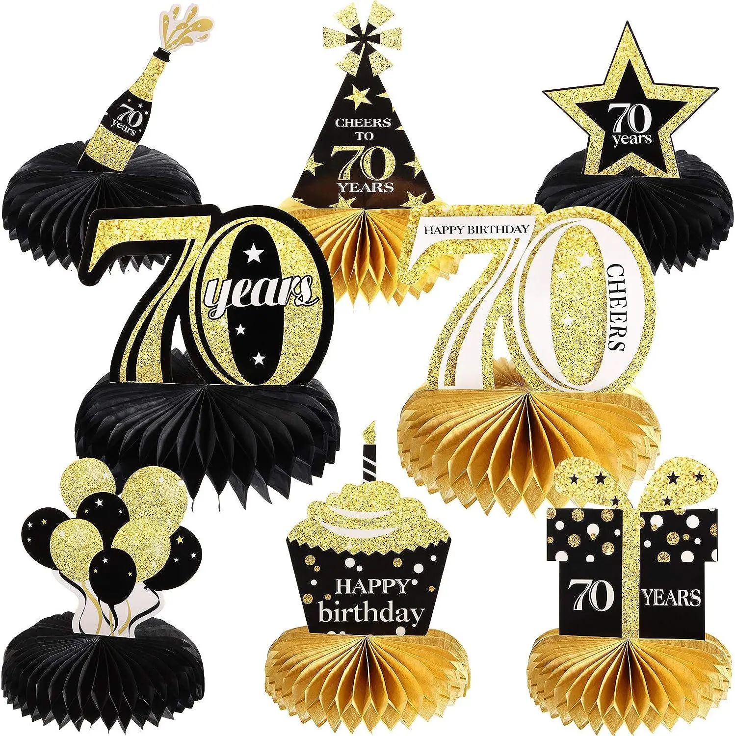 1Set Schwarz 18. 30. 40. 50. 60. 70. 80. Jahre alt Desktop Wabenornamente Foto Requisiten für alles Gute zum Geburtstag Party Dekor – Detail 12