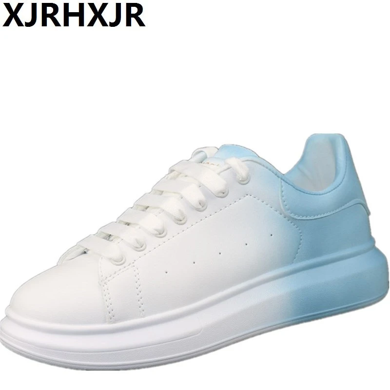 Patent Leather New White Shoes Thick-soled Couple Heightening Shoes Spring Autumn Fashion Trend Board Shoes Students Sneakers 44