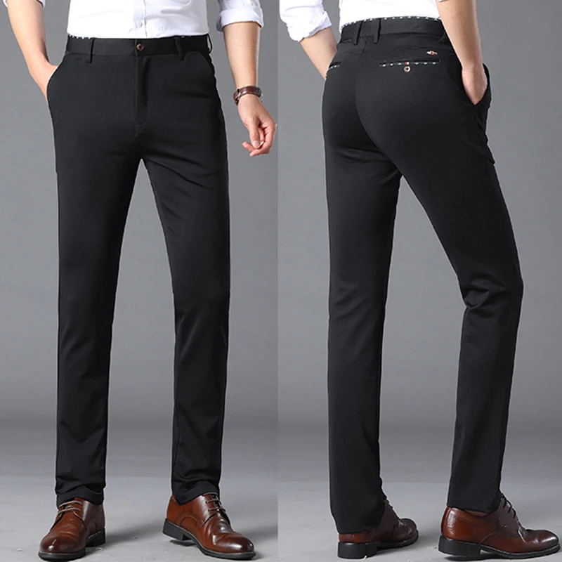 

2024 New Fashion Spring and Autumn Thin Fit Youth No iron Business Black Long Elastic Casual Suit Pants 31-60 4525