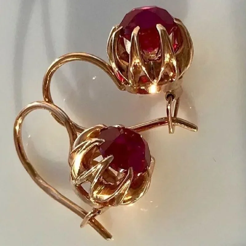 Women Dangle Earrings Gold Plated Red for Princess Party Wedding Engagement