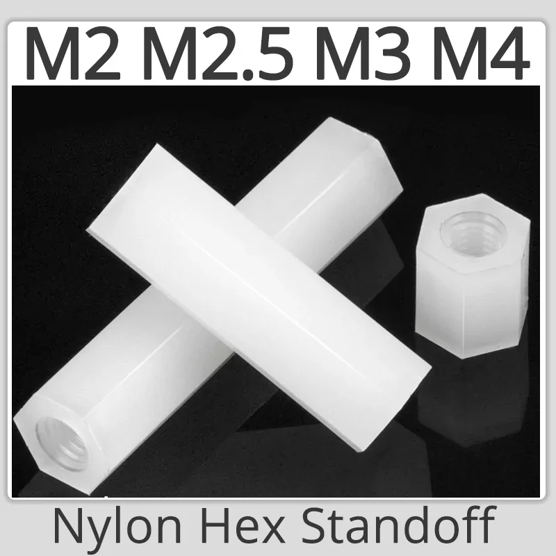 thumbnail image 1 of M2 M2.5 M3 M4 Black White Nylon Hex Standoff Screw PC Compuer Motherboard PCB Spacer Metric Thread Bolt Length 5-20MM, 1 of 5