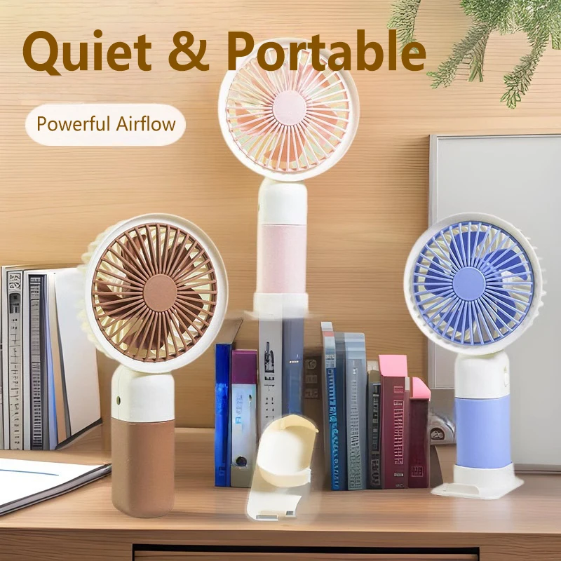Compact USB Rechargeable Quiet Mini Fan with Base for Travel, Office, and Dorm Use