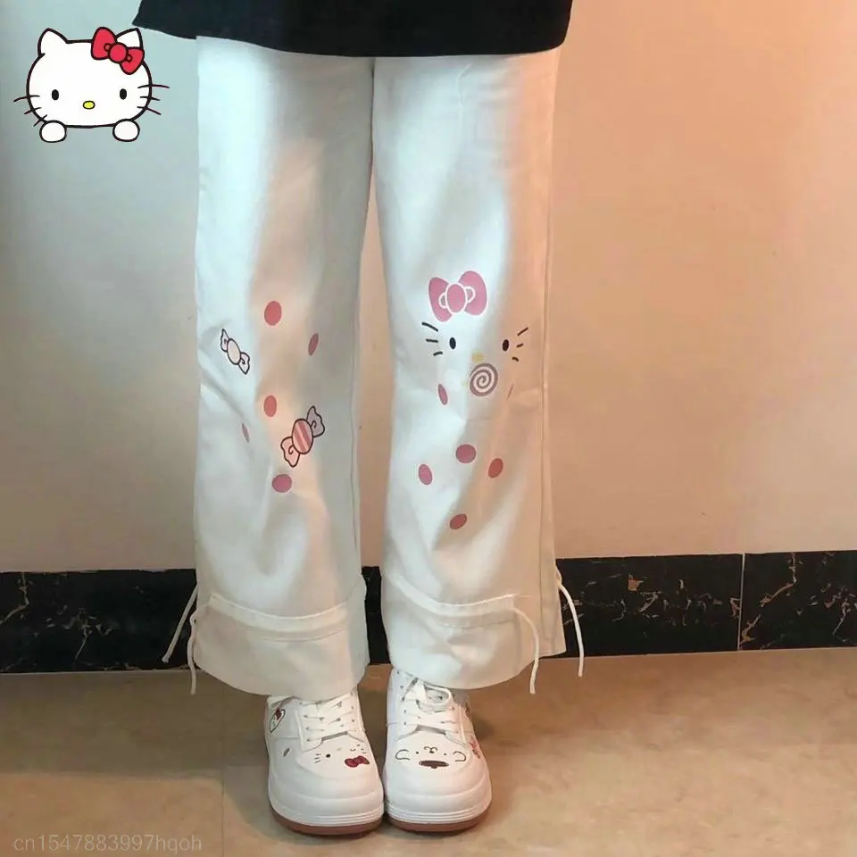 

Sanrio Hello Kitty Y2k Casual Legged Pants Summer Cute Girls Japanese Sweet Student Wide Leg Pants Women Loose Versatile Clothes