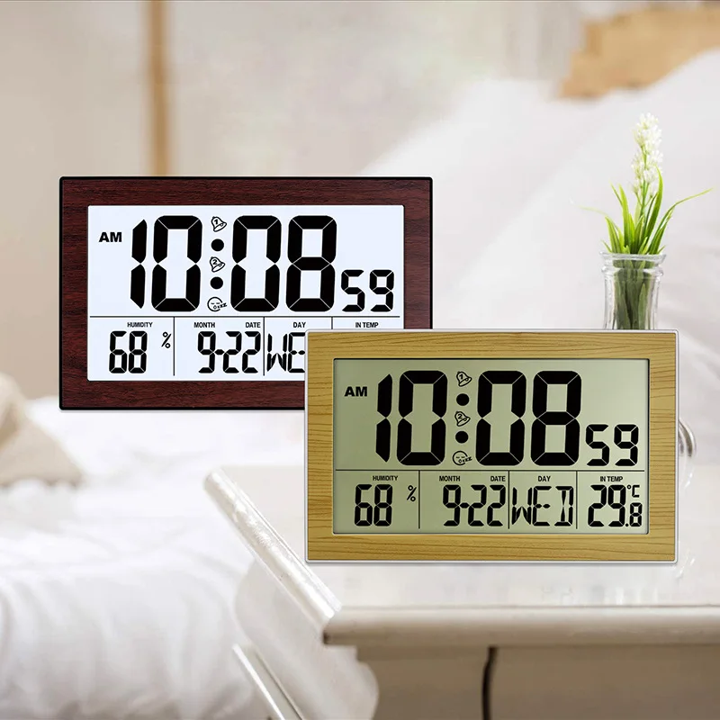  Reloj digital, reloj de pared digital que funciona con pilas,  relojes con pantalla grande, reloj despertador con luz de fondo, reloj de  escritorio con temperatura, humedad, fecha de día para 