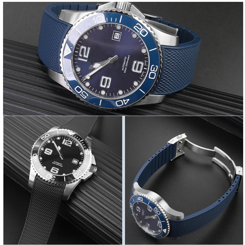 Pulseira de Relógio Curva Final para Longines Conquest Pulseira de Silicone Fivela Dobrável L3.742.4 642 781 782 Estilo 21 mm - Image 4