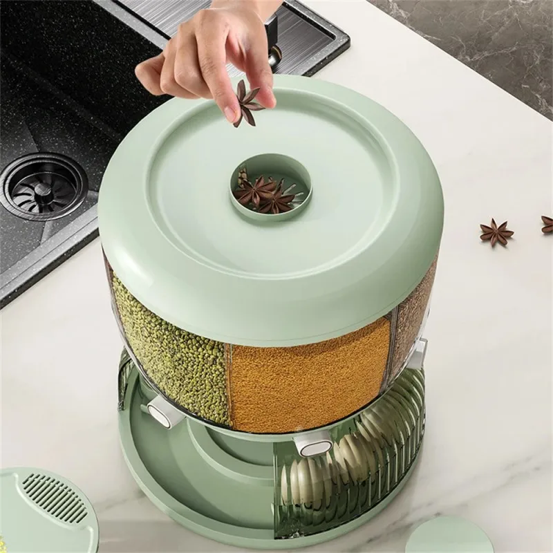 High Quality 360 Rotating Dispenser For Kitchen Rice Dispenser Dry Food Dispenser 6 Grid Grain Storage Container Egg Organizer Grain Food Storage Box