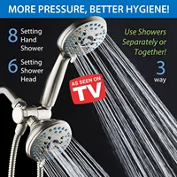 High Pressure 48-setting Rain & Handheld 3-way Shower Head Combo - Anti-clog Nozzles/Tub, Tile & Pet Power Wash/Extra Long 6 ft. 2
