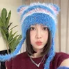 Cat Ear Contrast Stripe Splicing Handmade Colorful Dot Imitation Mink Velvet Hat Cute Little Sister Ear Protection Warm Hat 6