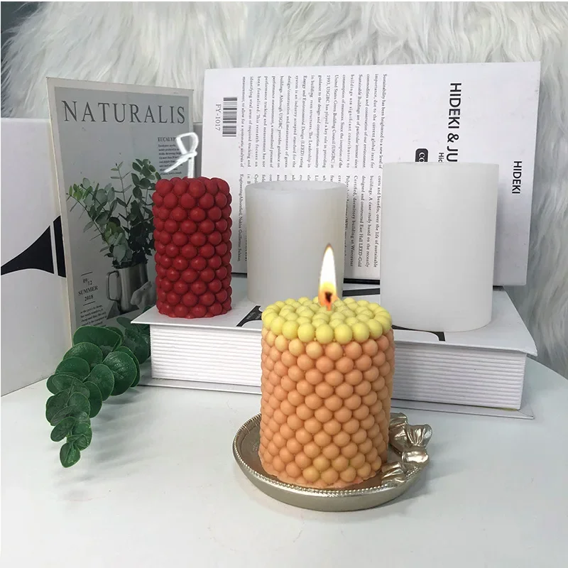3D Silicone Candle Mold Diy Bubble Cylindrical Candle Decoration Plaster Cement Resin Casting Mould Spherical Craft Making Tool