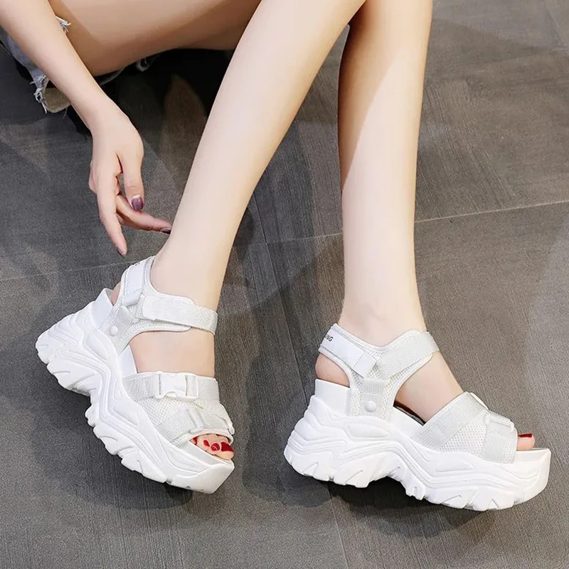 Summer Heightened Platform Sandals Women's Leak Toe Wedge Shoes 11CM Thick Sole Heightening Sandals Comfortable Leisure Shoes
