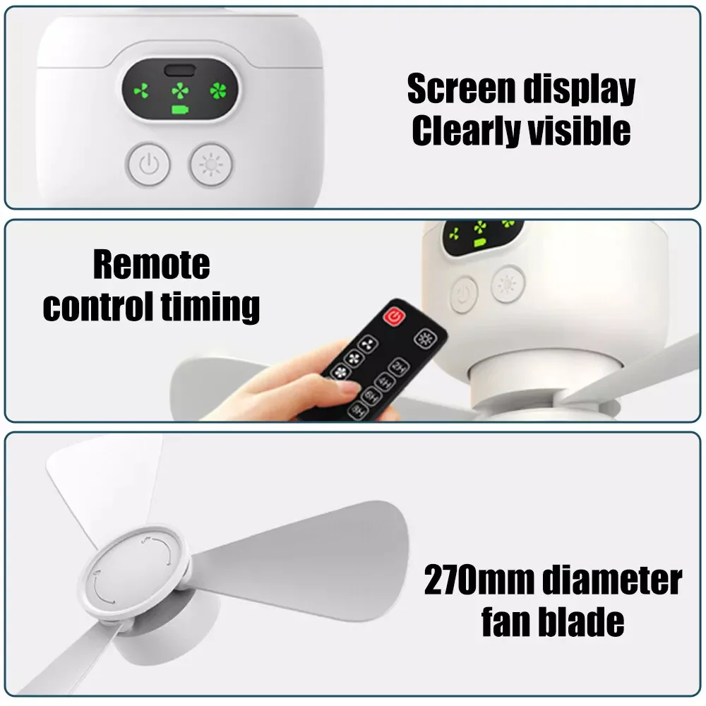 Camping Fan Silent 3-blade Ceiling Fan 8000mAh Hanging Fan for Camping Bed Outdoor Tents