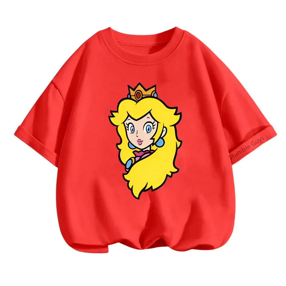 Kids Clothes Cartoon Tops Marios-bros Princess Peach T Shirts For Girls T Shirt Children's Short Sleeve T-shirt Baby Casual Tees 6