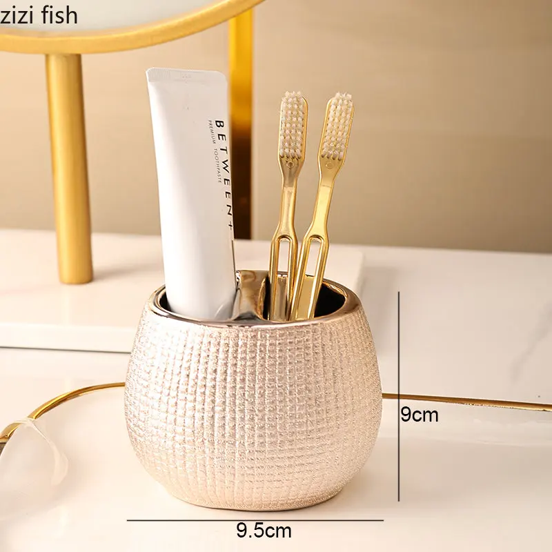 Rose Gold Ceramic Lotion Bottle Mouthwash Cup Toothbrush Holder Home Bathroom Accessories Set Shampoo Body Wash Bottle Soap Dish bathroom accessories set