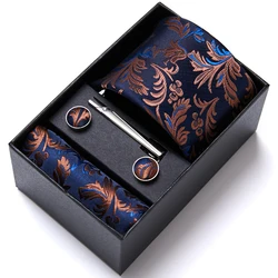 Jacquard Fashion Brand Tie Pocket Squares Set For Men Tie Handkerchief  Cufflink Necktie Gift Box Fit Wedding Holiday Workplace