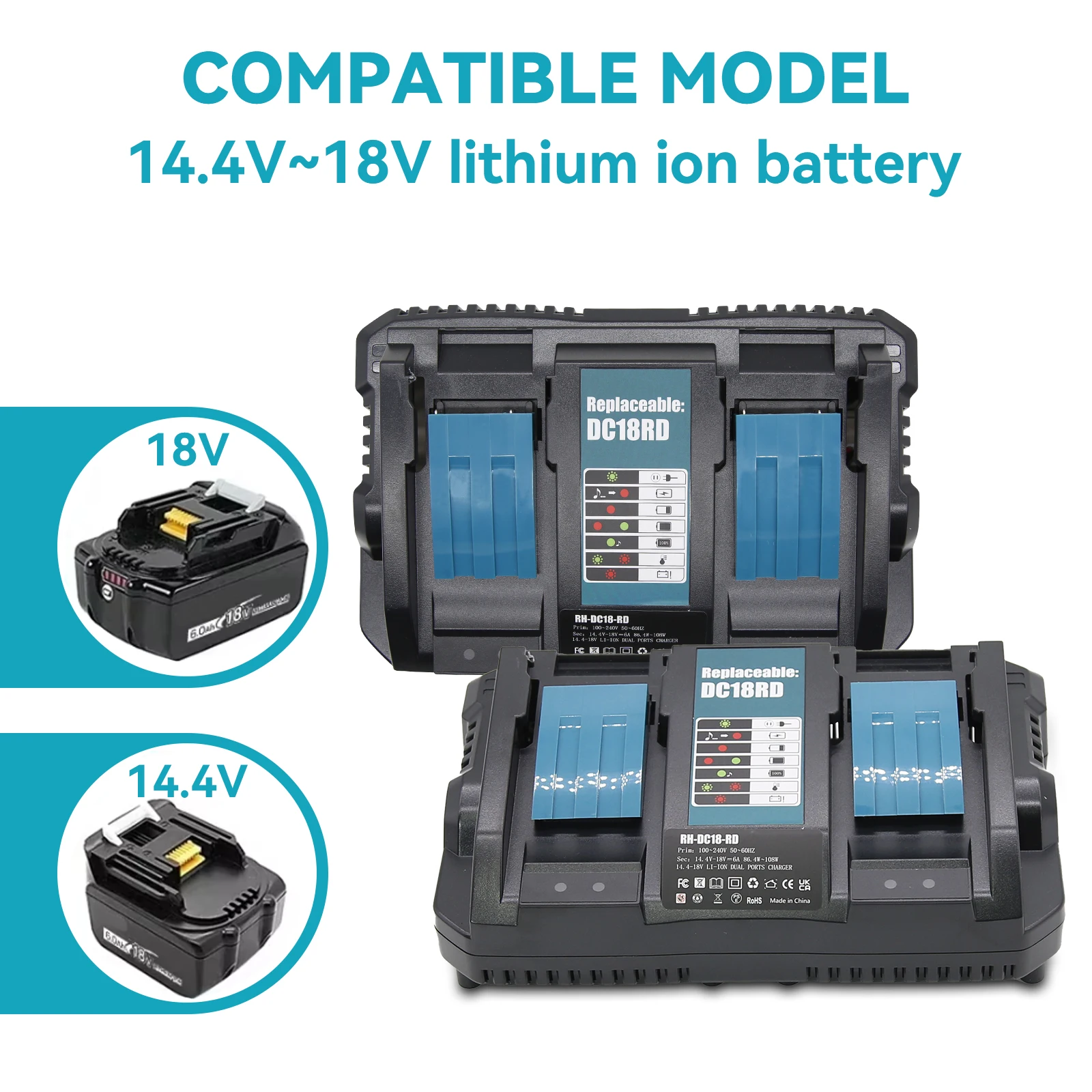 Close-up showing battery slots on the dual charger