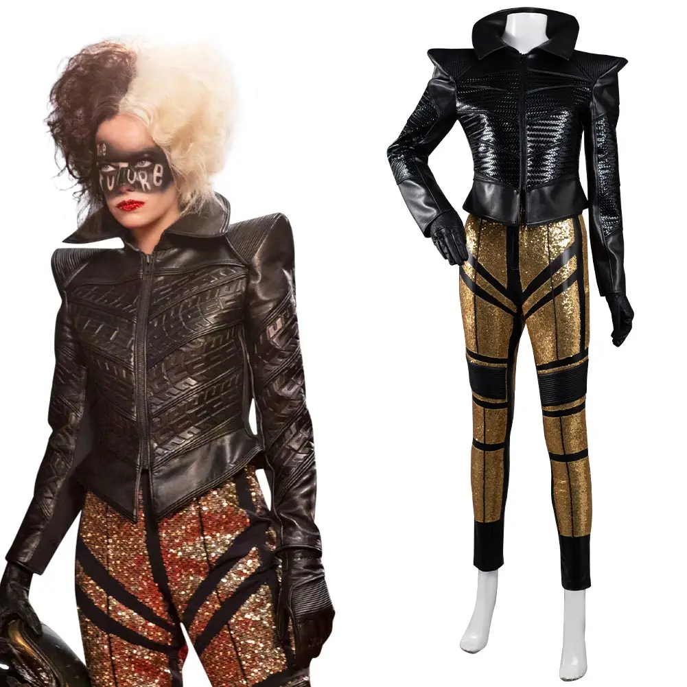 

Movie Cruella Cosplay Costume Coat Pants Outfits Halloween Carnival Suit