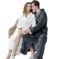 Homewear Women Men Extra Long Thermal Flannel Bathrobe Winter Warm Pregnant Bath Robe Zipper Hooded Dressing Gown Men Sleepwear 1