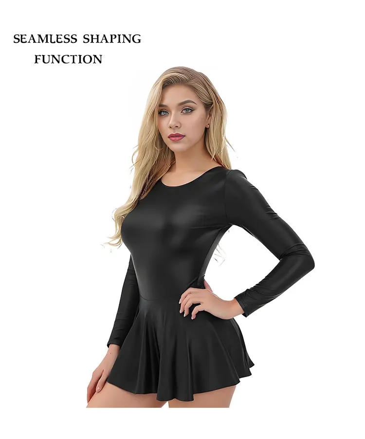 Einteiliges, langärmliges, figurbetontes Trainingskleid für Yoga, Ballett und Tanz – Eng anliegendes Activewear-Kleid – Detail 2