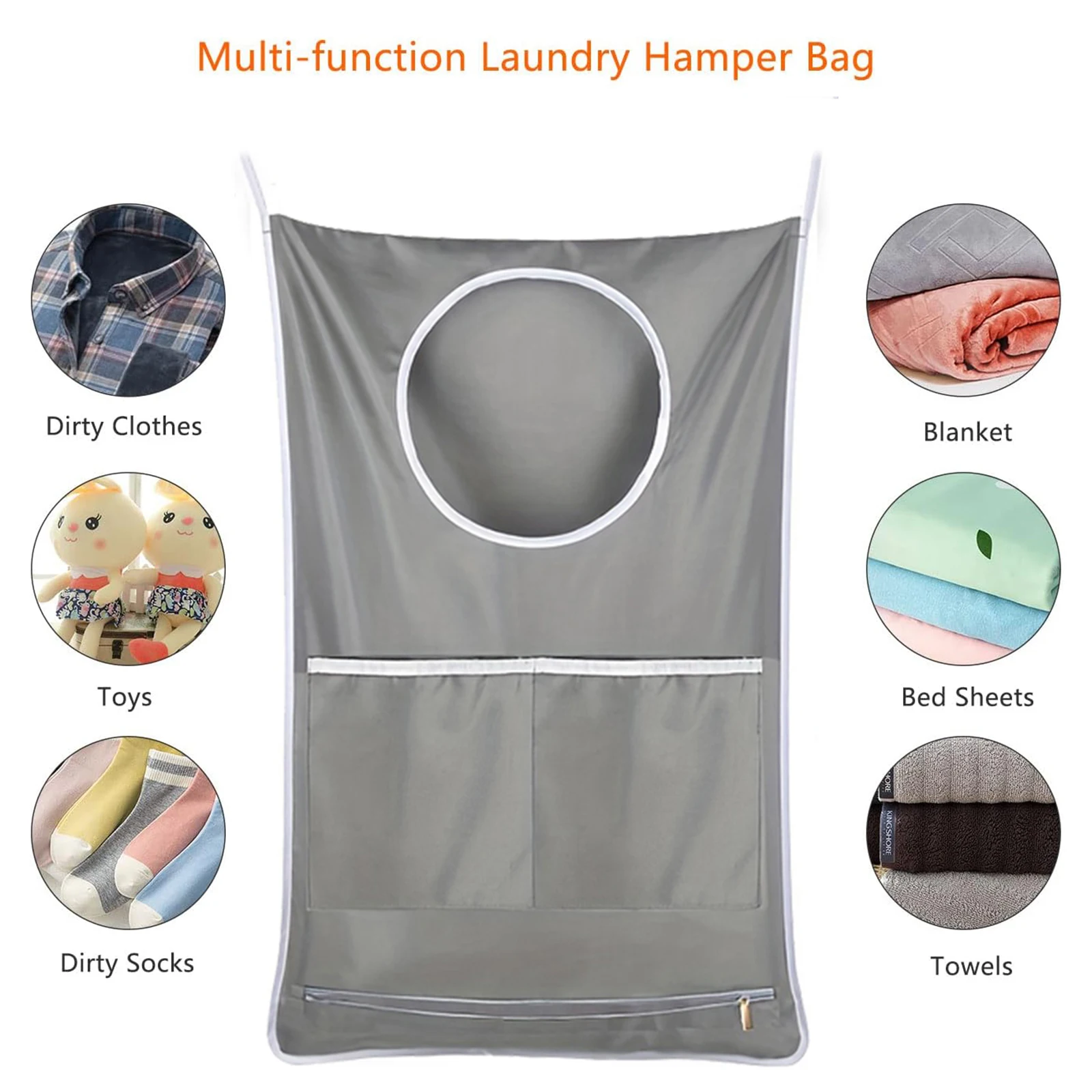 2-Piece Hanging Laundry Basket Bag With Adjustable Stainless Steel Door Hook For Storing Dirty Clothes And Saving Space 3