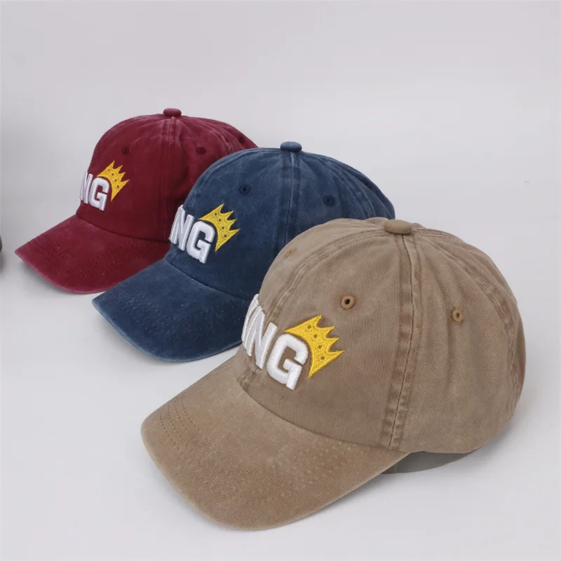 

Boys Girls Baseball Caps King Washed Cotton Snapback Hats Children's Day Gift for Kids 50-54cm Summer Hats