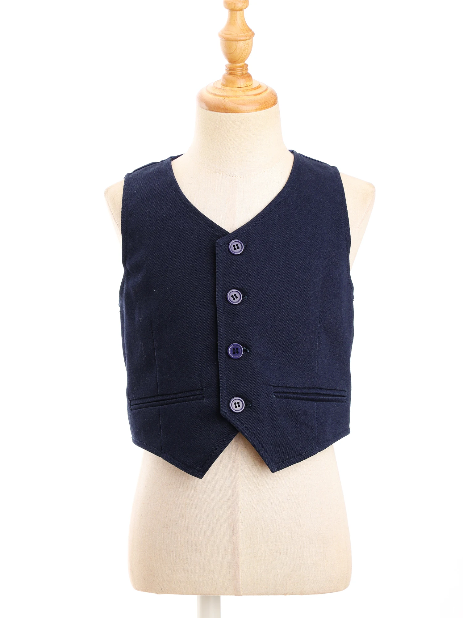 Kids Boys Formal Vest Gentlemen Party Wear Classics Solid Color V-neck Back Strap Pointed Waistcoat Stage Performance