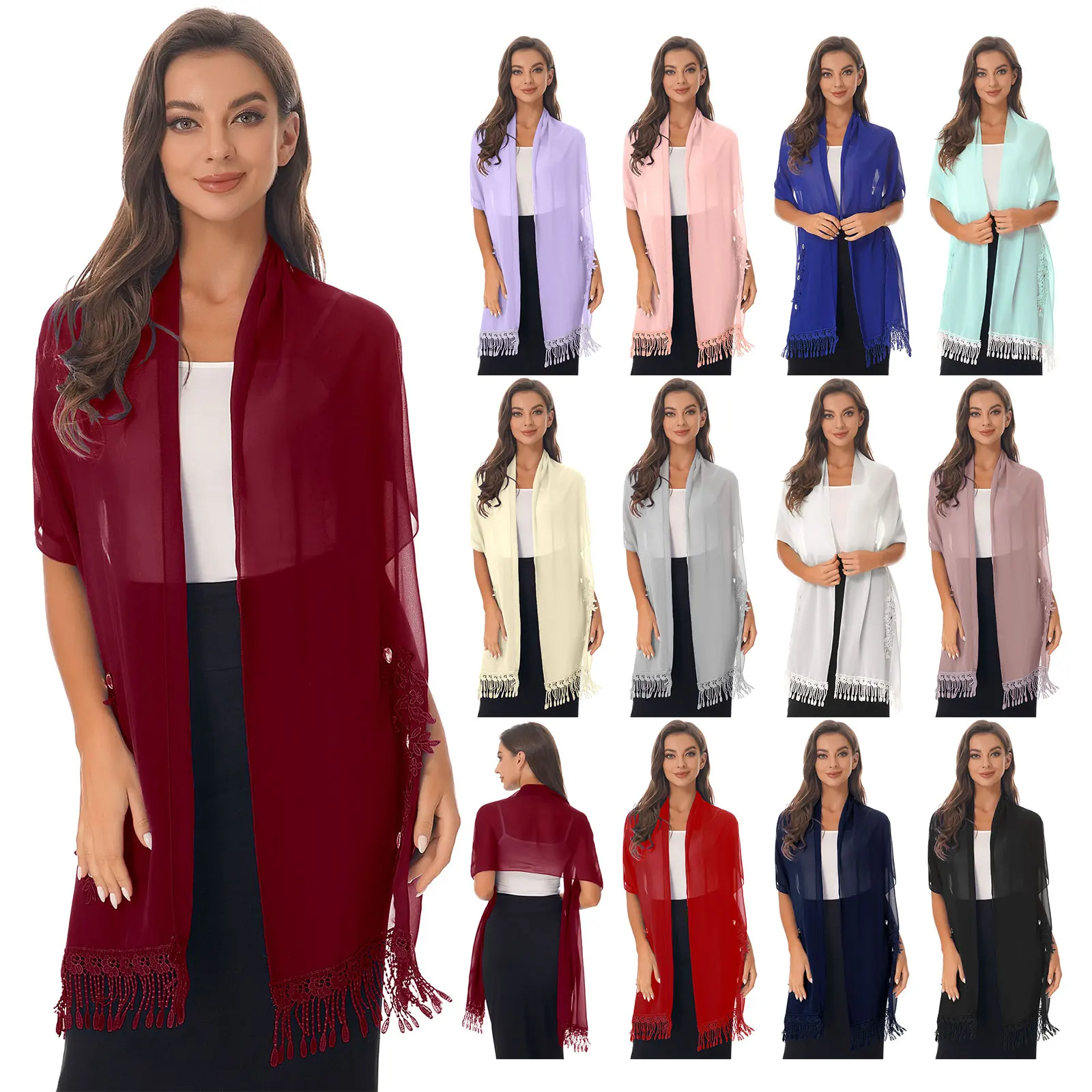 Women Ladies Chiffon Wedding Wrap Soft Lightweight High Low Shawl Wedding Capes Shrug Bridal Long Shawl and Wraps Evening Cape