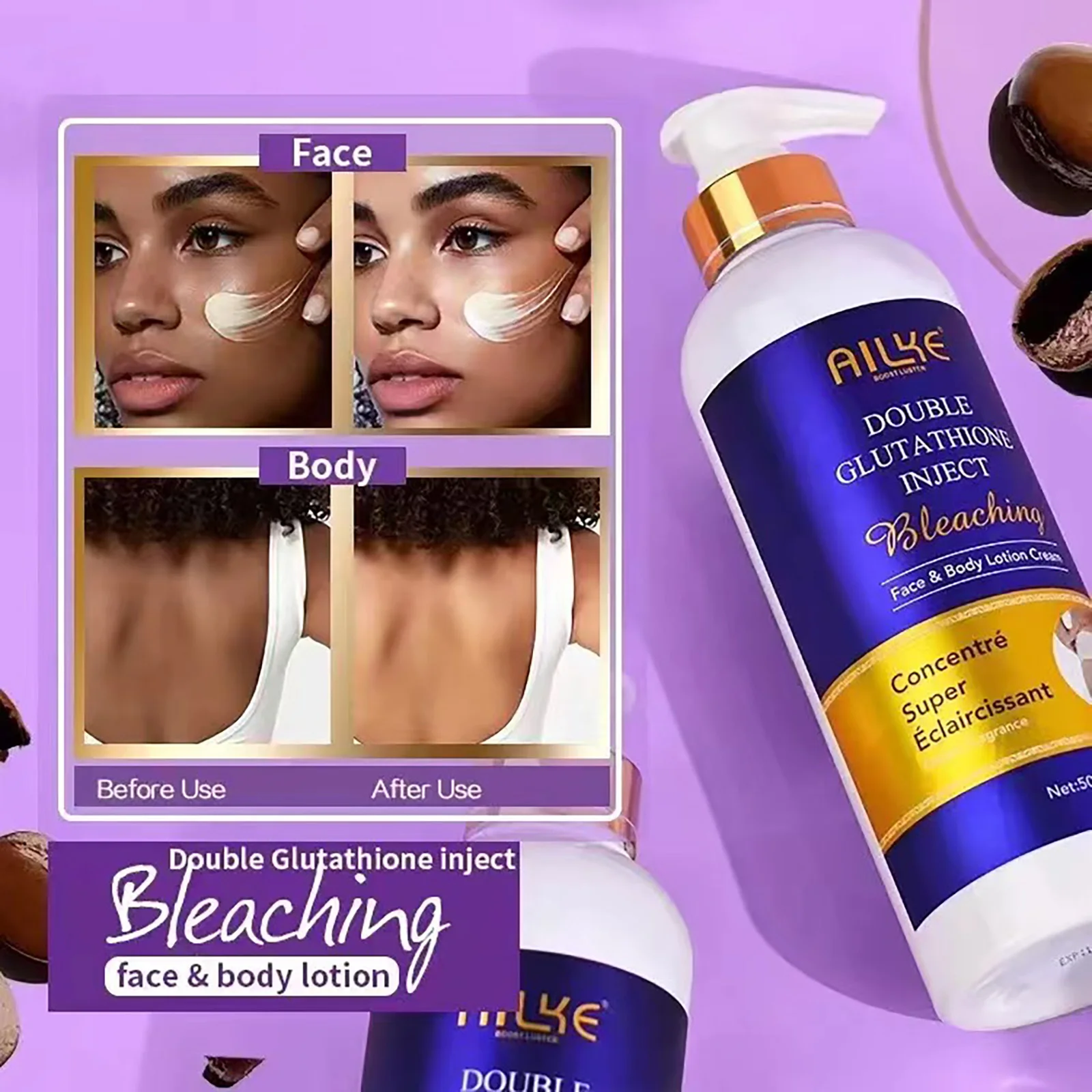 AILKE Whitening Skin Care Set Double-Glutathione Skin Glowing Serum Black Soap Barrier Repair Moisturizer bleaching skin care set