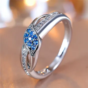 Luxury Female Water Blue Zircon Stone Engagement Ring Silver Color Summer Wedding Jewelry For Women