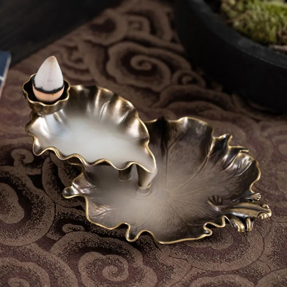 Lotus Leaf Alloy Incense Burner Stick Holder Waterfall Fragrance