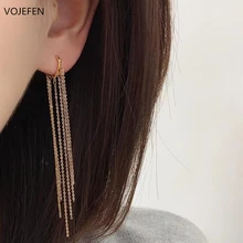  VOJEFEN Real 18K Gold Tassel Earring Chain Long Hanging Dangle Earrings Particular Beautiful Jewelry Elegant Woman Luxury Gifts 