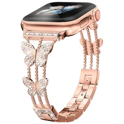 Elegant Diamond Butterfly Metal Bracelet - S10 - 46 42 - 44 - 45 - 49MM (Rose gold)