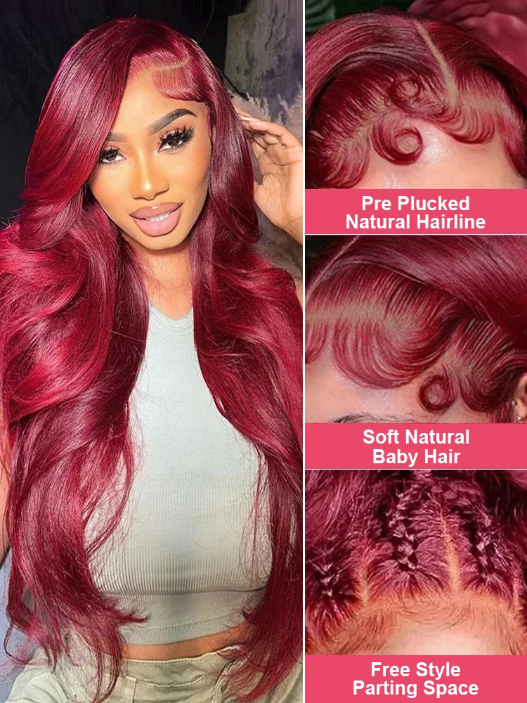 250% Burgundy Body Wave Red Lace Front Human Hair Wigs 99J Colored 13x6 HD Lace Frontal Human Hair Wig Brazilian Wigs For Women 2