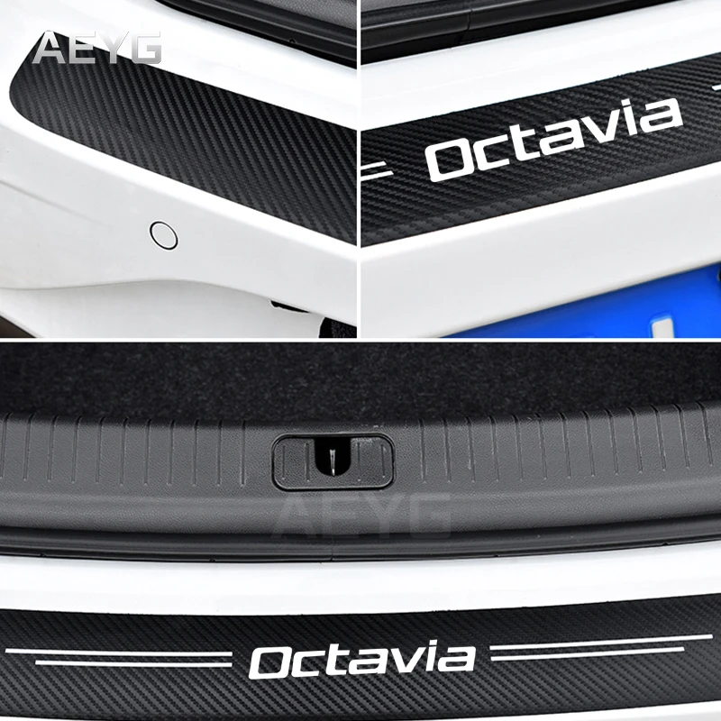 탄소 섬유 자동차 뒷 트렁크 범퍼 가드 보호 스티커 Skoda Fabia Kamiq Karoq Kodiaq Octavia Rapid Scala Superb Virs