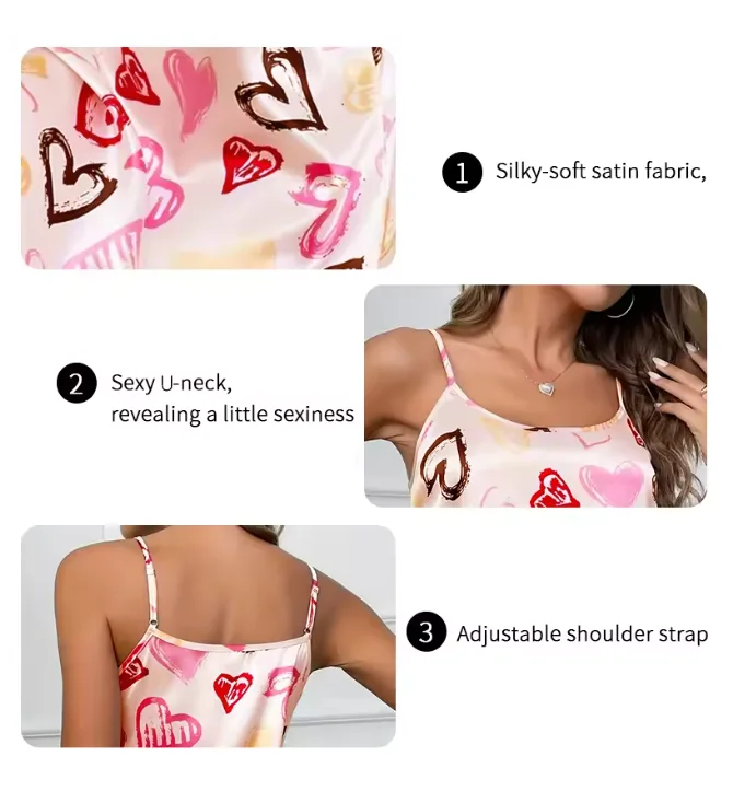 Women Lingerie Nightgown Nightdress Silk Satin Floral Pinting Sleepwear Mini Dress