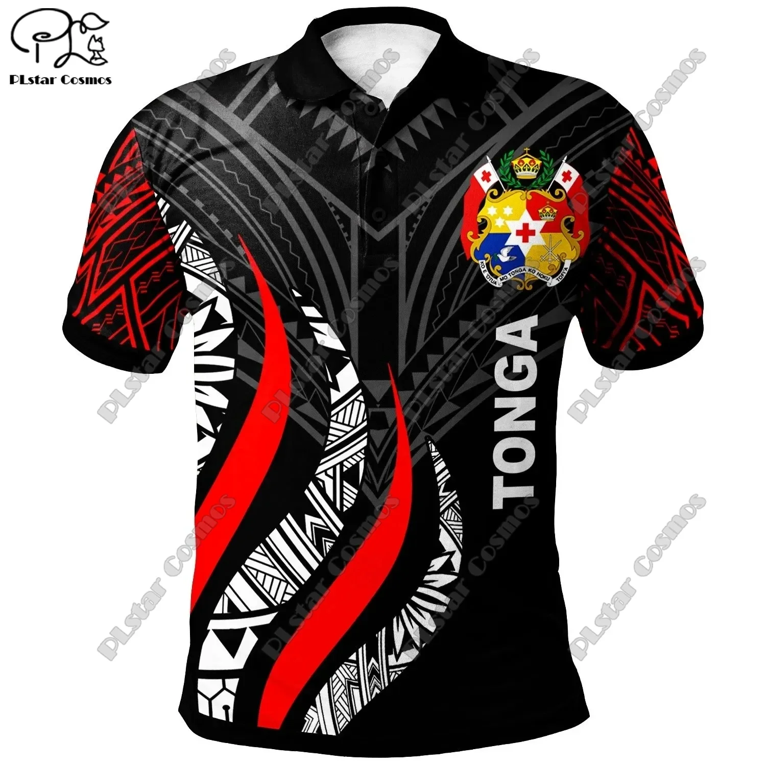 

PLstar Cosmos 3D Printing Latest Tonga Tattoo Tribal Art Unique Summer Short Sleeve Polo Shirt Tonga Series 2