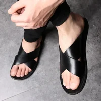 Sandales pour hommes pantoufles en cuir véritable marque de luxe mode chaussures plates pour homme décontracté antidérapant plage Sandalia Zapatos Hombre 2024 3