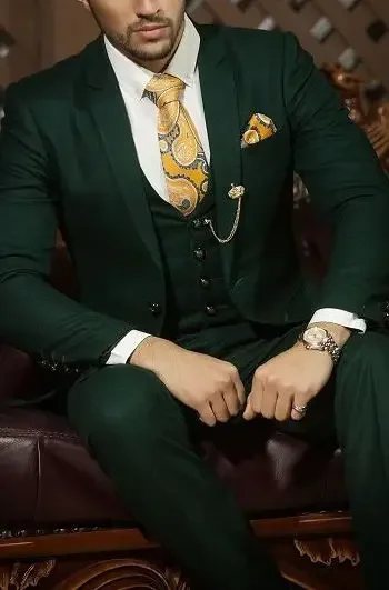 

Italian Green Formal Men Suit Slim Fit Gentle 3 Piece Elegant Tuxedo Custom Fashion Party Groom Blazer Sets Trajes Para Hombre