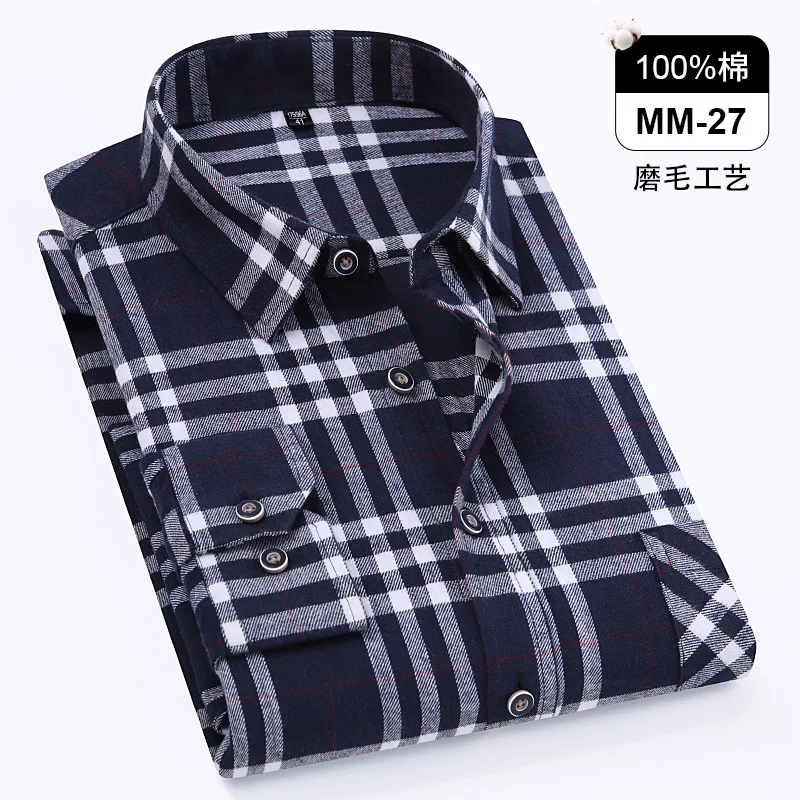 10XL 11XL Men's shirt Long sleeve 100% cotton spring/summer wool super size shirt business non-ironing anti-wrinkle casual plaid
