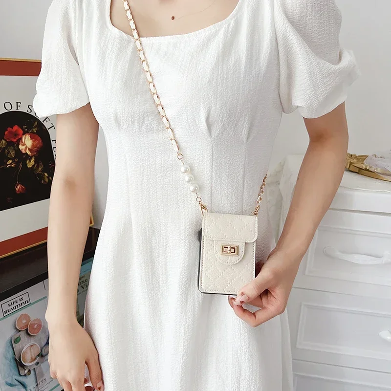 Stylish Butterfly Cardholder Crossbody Phone Case with Pearl Chain