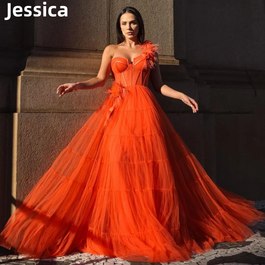 

Jessica Sexy Shoulder Prom Dressess 3D Flower Feathers Prom Dress 2024Vestidos De Fiesta Formal Occasions graduate Party Dresses