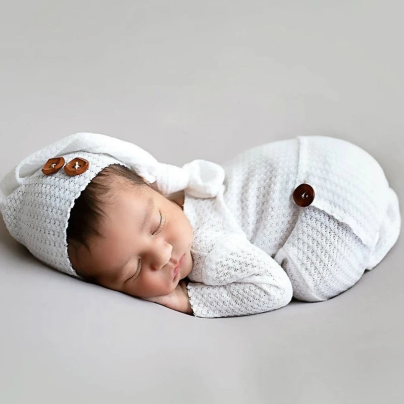 

Infants Jumpsuit Beanie Cap Set Photo Shooting Knit Clothing Fotografia Outfits