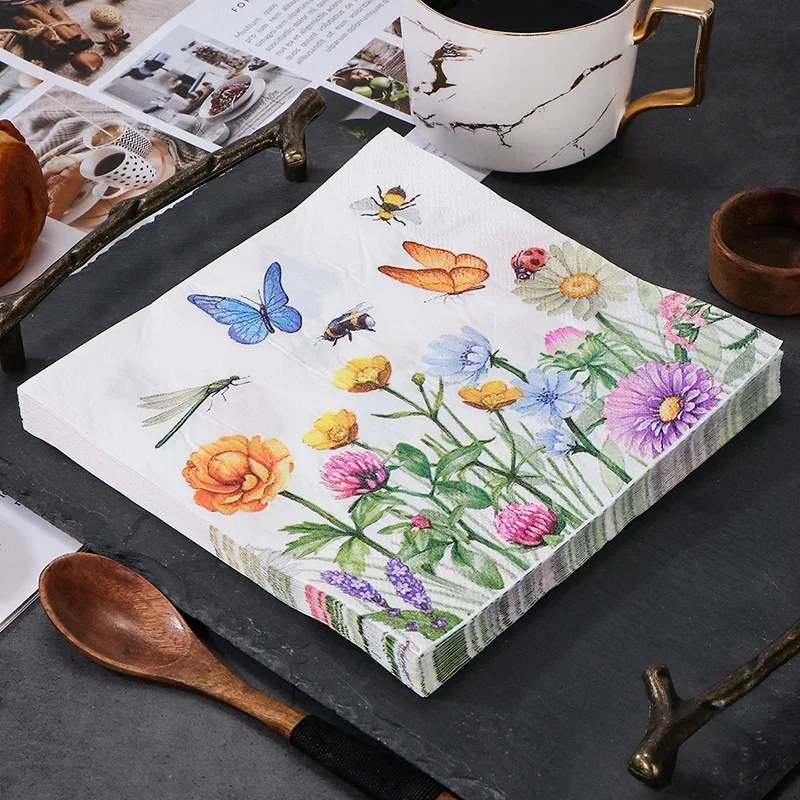 10/20pcs 33cm 2-Ply Floral Butterfly Printed Paper Napkins for Wedding Party